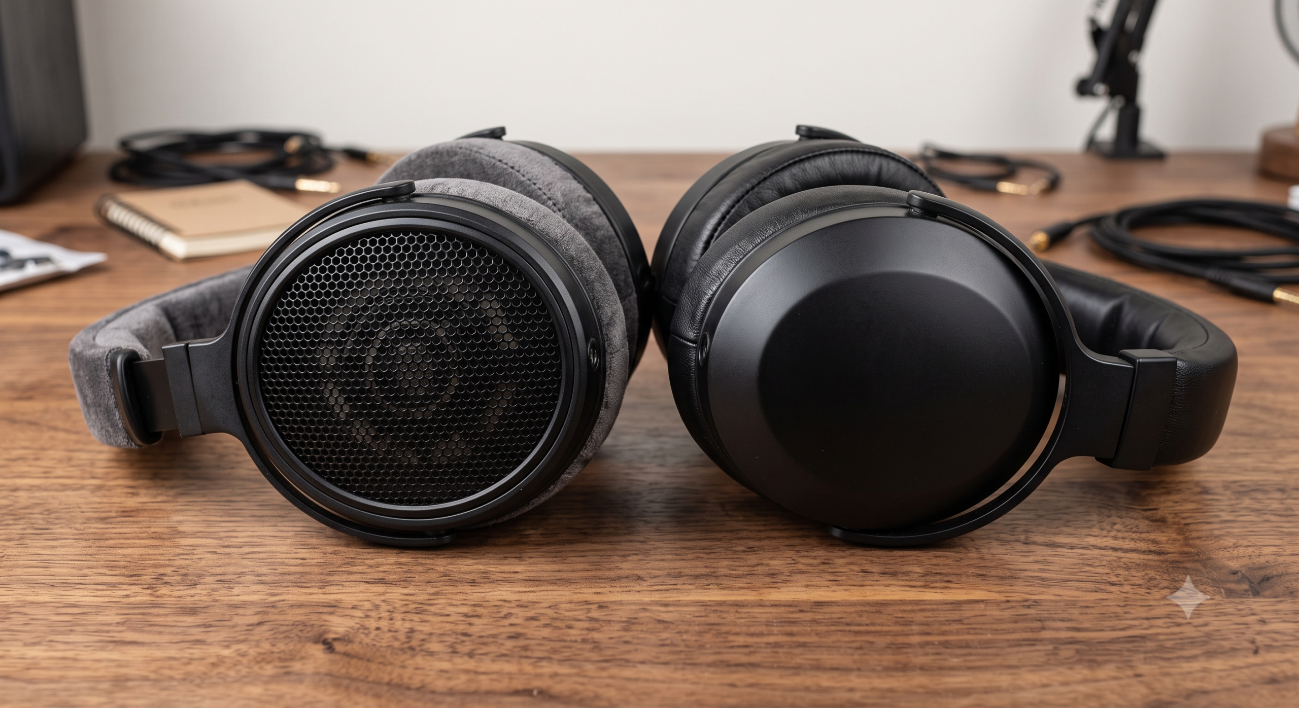 Side-by-side comparison of an open-back and closed-back headphone ear cup