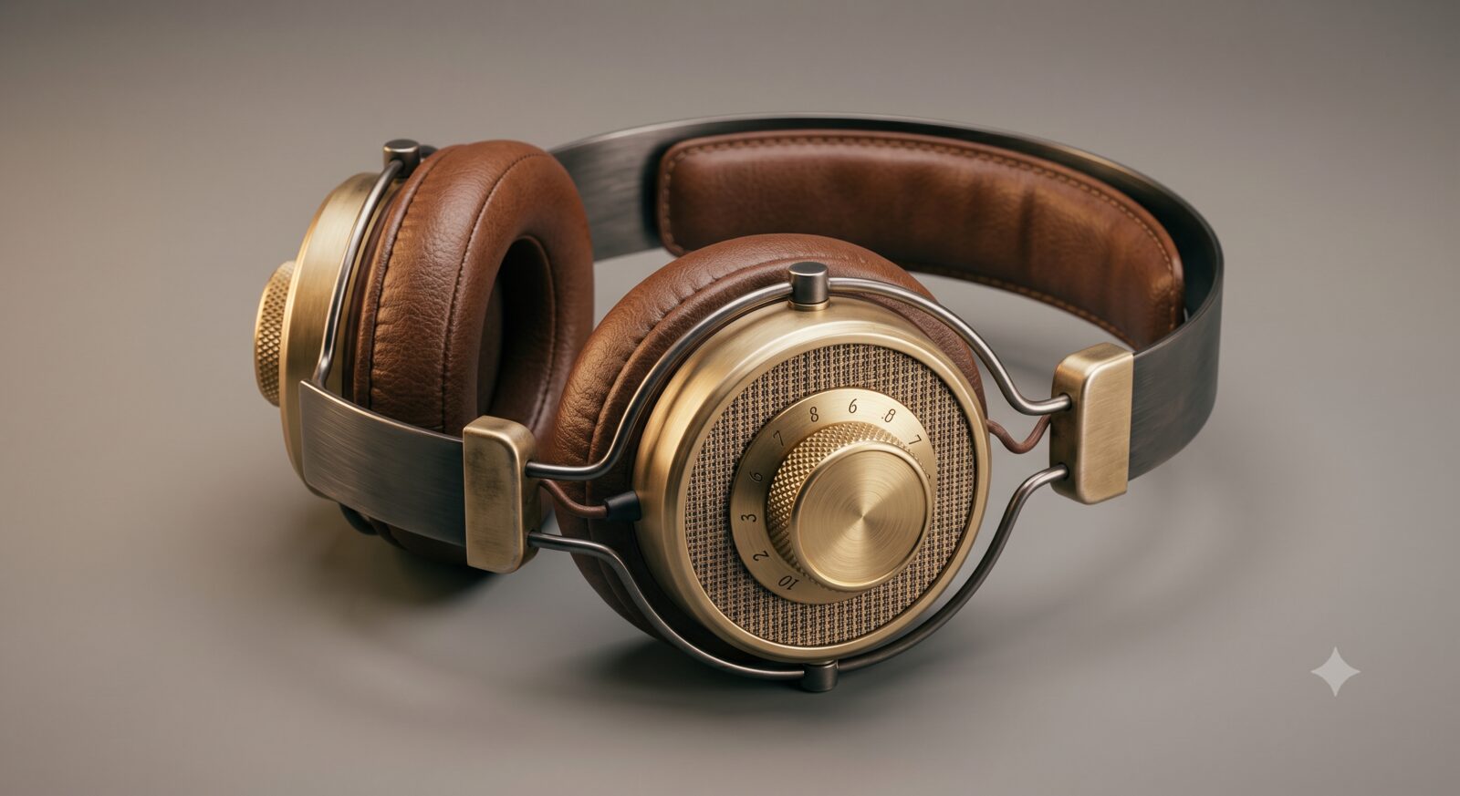 On-ear headphones with vintage amp-inspired leatherette and knurled dial design