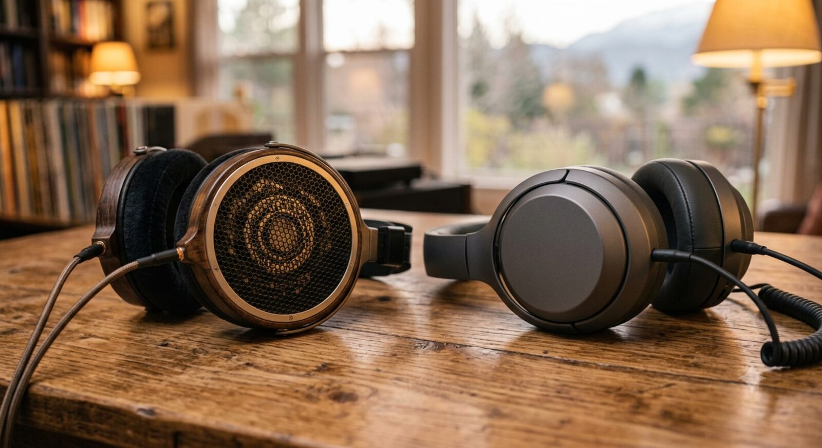 Side-by-side comparison of open-back and closed-back headphone ear cups