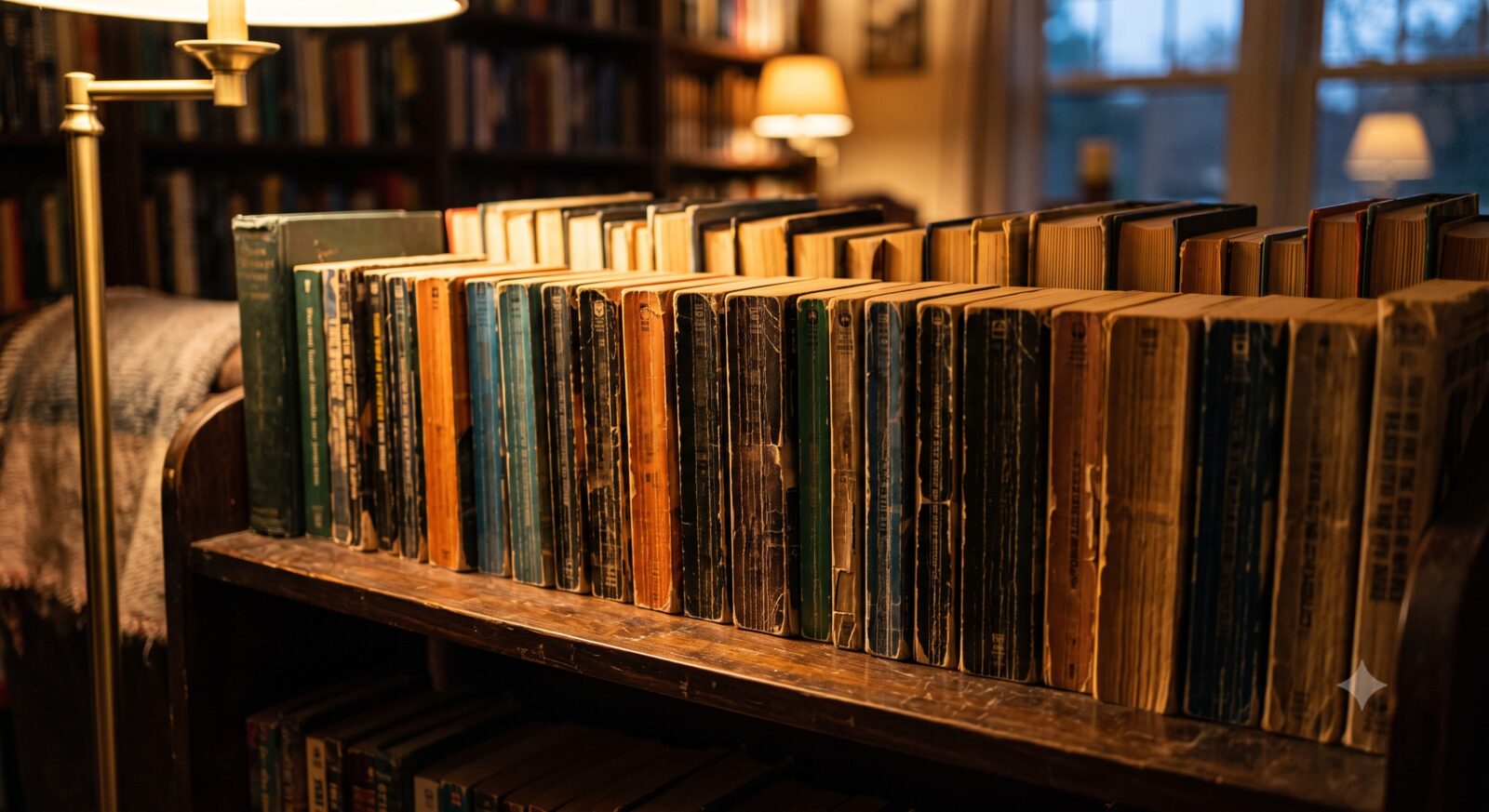 Shelf of science fiction and fantasy paperback books